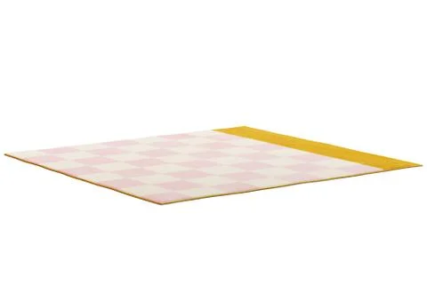 Modern rectangular pink and yellow rug with a checked pattern. 3d render Illustrazione stock