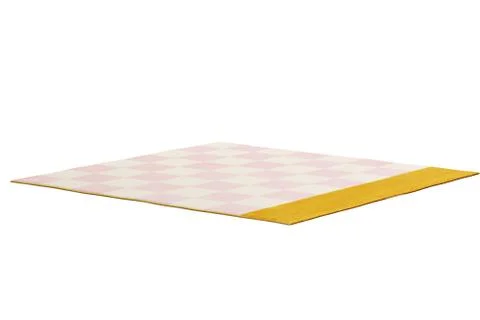 Modern rectangular pink and yellow rug with a checked pattern. 3d render Illustrazione stock
