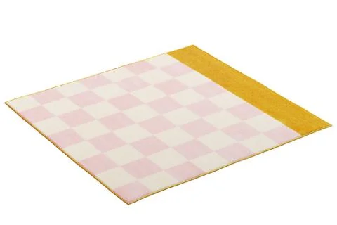 Modern rectangular pink and yellow rug with a checked pattern. 3d render 库存插图