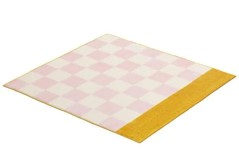 Modern rectangular pink and yellow rug with a checked pattern. 3d render イラスト素材