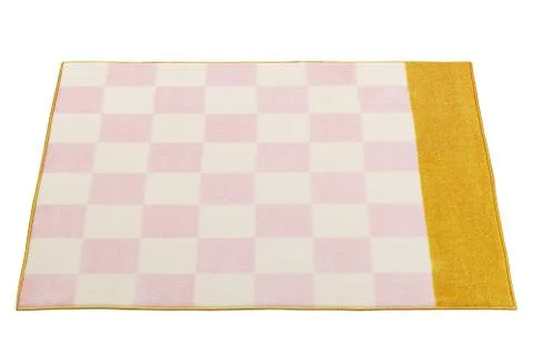 Modern rectangular pink and yellow rug with a checked pattern. 3d render Illustrazione stock