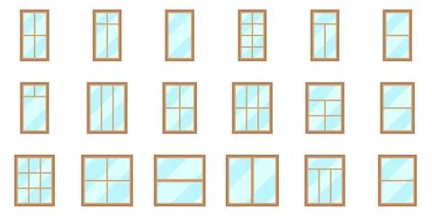 Modern Rectangular Window Collection with Simple Frame Designs Stock Illustration