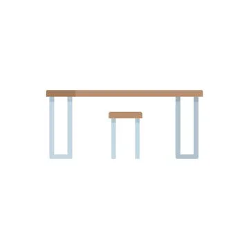 Modern rectangular wooden table with stool standing on white background Stock Illustration
