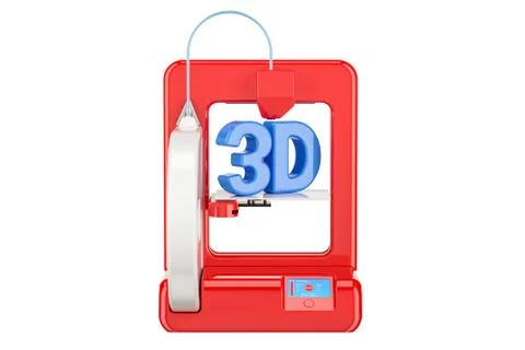 Modern red 3D printer, 3D rendering Stock Illustration