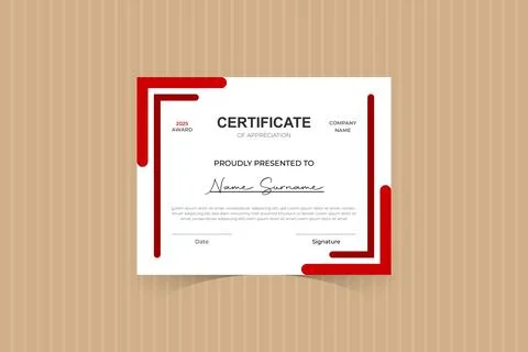 Modern Red-Accented Certificate Template for 2025 Awards 스톡 일러스트