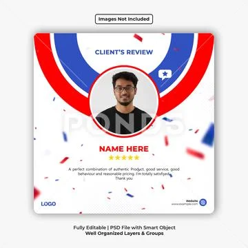 Modern Red and Blue Client Review Social Media Template Plantilla PSD