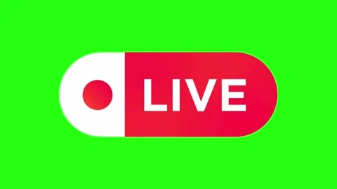 Modern red and white live icon button animation appearing on bright green screen Stock Footage 318537752