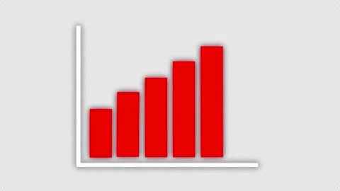 Modern red bar graph with white axes against black background Stock Footage 338125604