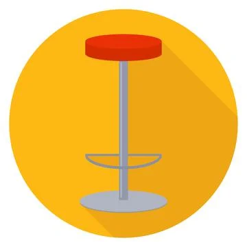 Modern Red Bar Stool Long Shadow Icon on Yellow Round Background Vector Stock Illustration
