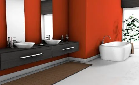 Modern red bathroom Illustrazione stock