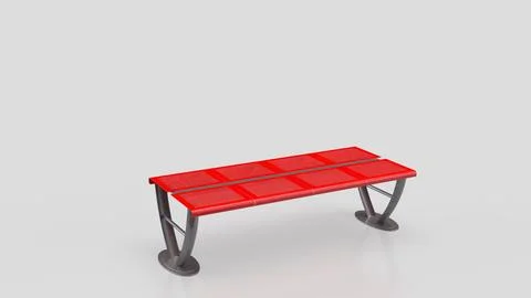 Modern Red Bench With Copy Space 3d render. Stock Photos