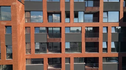 Modern Red Brick Apartment Building Aerial View in City Residential Area Stock Footage 346695673