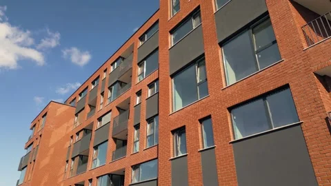 Modern Red Brick Apartment Building Aerial View in City Residential Area Stock Footage 346697064