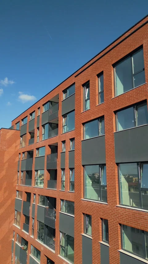 Modern Red Brick Apartment Building Aerial View in City Residential Area Stock Footage 346697932