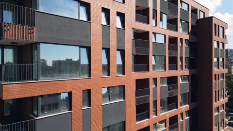 Modern Red Brick Apartment Building Aerial View in City Residential Area Stock Footage 346714315
