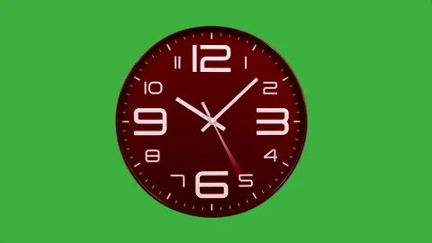 Modern red clock face moving fast forward timelapse green screen chroma key Stock Footage 127372527