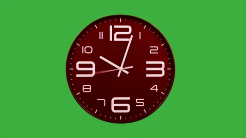 Modern red clock face moving fast forward timelapse green screen chroma key Stock Footage 127372559