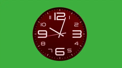Modern red clock face moving fast forward timelapse green screen chroma key Stock Footage 127372687