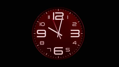 Modern red clock face moving fast forward time lapse Stock Footage 127384758