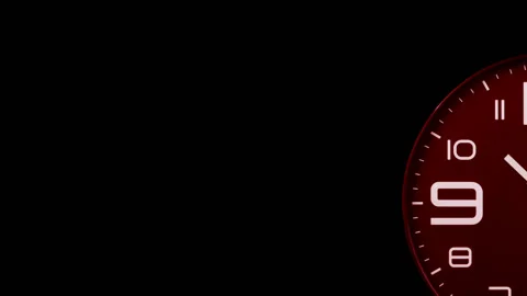 Modern red clock face moving fast forward transition Video stock 127468412
