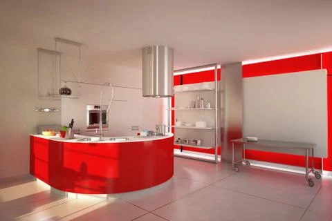 Modern red kitchen Stock Illustration