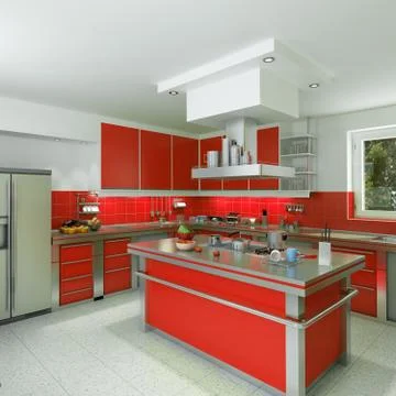 Modern red kitchen Stock Illustration