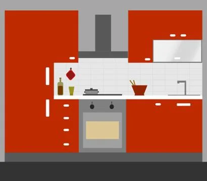 A modern red kitchen Stock Illustration