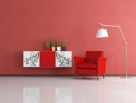 Modern red reding room Stock Illustration