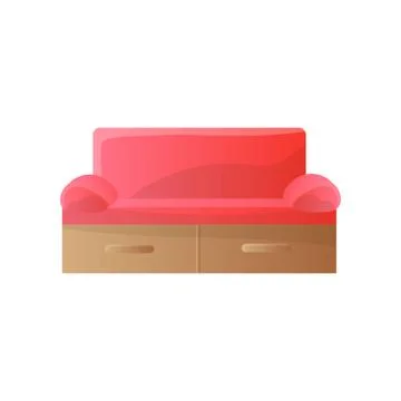 Modern red sofa with tight rounded arms and rectangular shape back template Illustrazione stock