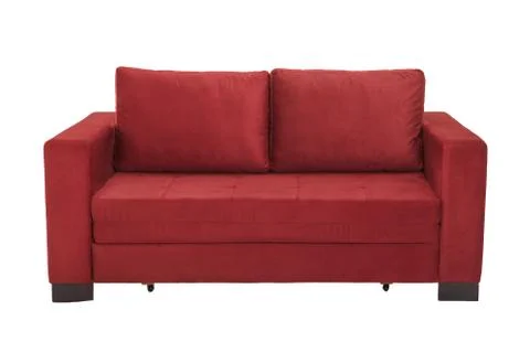 Modern red suede couch sofa  isolated Stock Photos