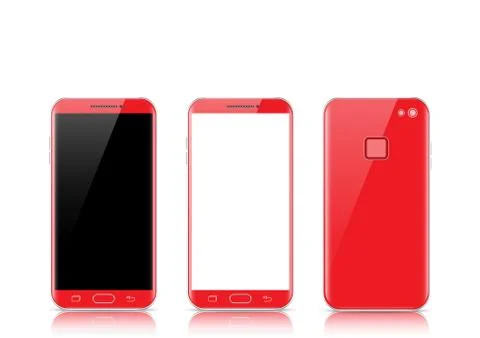 Modern red touchscreen cellphone tablet smartphone isolated on light backgrou Stock Illustration