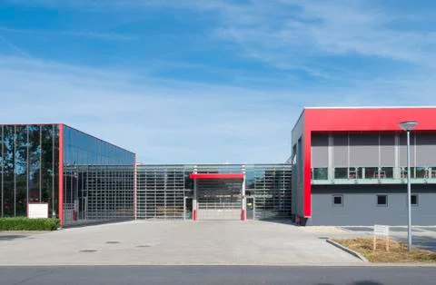 Modern red warehouse Stock Photos