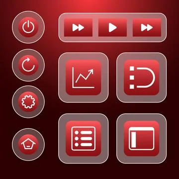 Modern Red Web UI Kit with Control Icons Stock Illustration