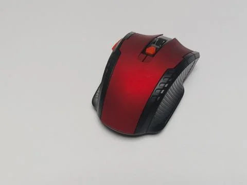 Modern Red Wireless Computer Mouse on White Background Stock Photos