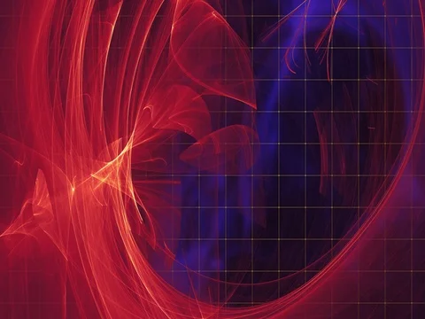 Modern red yellow dynamic flame fractal. Dark magenta background with nice bokeh 動画素材 75263507