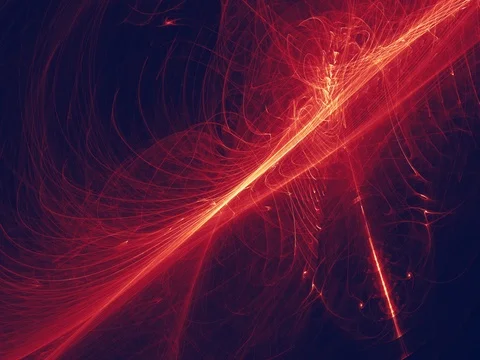 Modern red yellow dynamic flame fractal. Dark blue color background. Stock Footage 77301674
