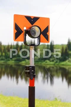 Modern reflector for measuring distances by tachymeter Stock Photos