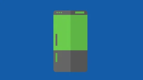 Modern refrigerator icon flat animation on blue background for kitchen appliance Stock Footage 333240330