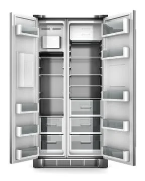 Modern refrigerator with open doors isolated on white background Stock Illustration