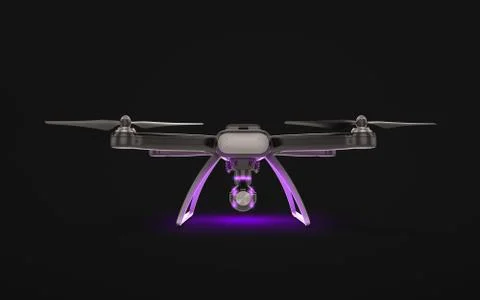 Modern Remote Control Air Drone Flying with action camera. on black backgroun Stock Illustration