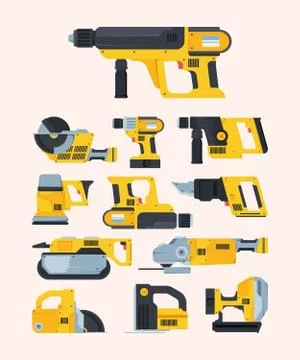 Modern renovation power tools flat illustrations set Stock-Illustration