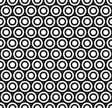 Modern repeating seamless pattern of repeat round shapes. Black and white cir Illustrazione stock