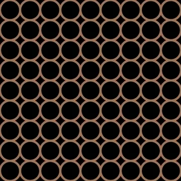 Modern repeating seamless pattern of repeat round shapes. Black and gold circ Illustrazione stock
