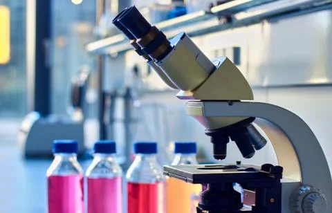 Modern research microscope Stock Photos