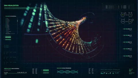 Modern research technology analysing the evolution of the human DNA strand Stock Footage