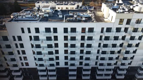 Modern Residential Building Flyby | Drone Left-to-Right Movement | 4K Stock Footage 325446471