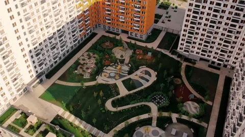 Modern residential complex of bright orange color with a private courtyard. Vídeos de archivo 223140581
