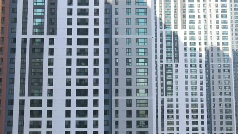 The modern residential complex close-up front view, urban geometry Stock Footage 149087136