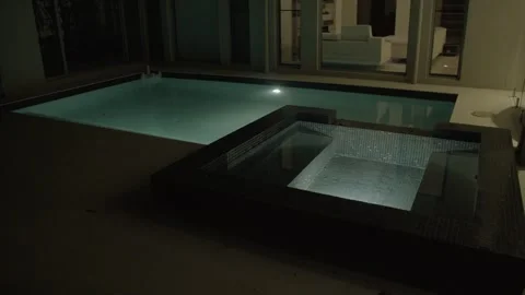 Modern Residential Pool and Spa at Night in Sunshine Coast, Queensland Stock Footage 341314330