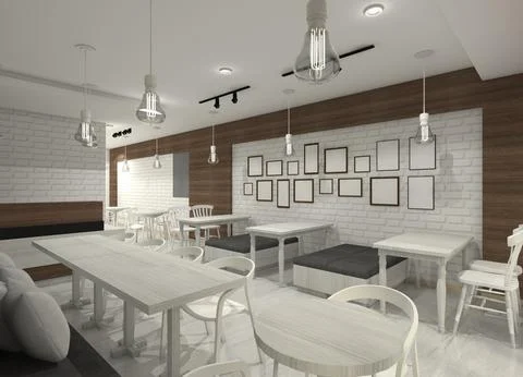 Modern Restaurant Design with Set Dining Table and Wall Panel Ornament 스톡 일러스트